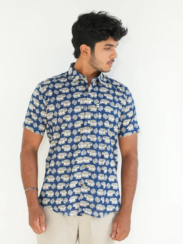 Jaipuri_Print_Blue_Pure_Cotton_Hand_Block___Half_Sleeve_Shirt_For_Men