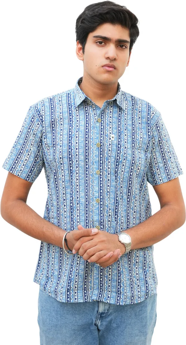Jaipuri_Print_Dark_Blue_Pure_Cotton_Hand_Block___Half_Sleeve_Shirt_For_Men