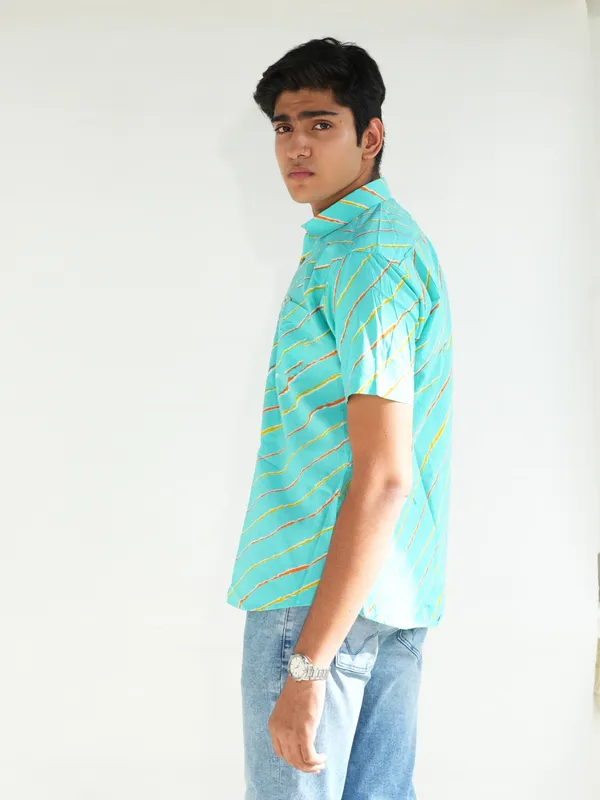Jaipuri_Print_Light_Blue_Pure_Cotton_Hand_Block___Half_Sleeve_Shirt_For_Men