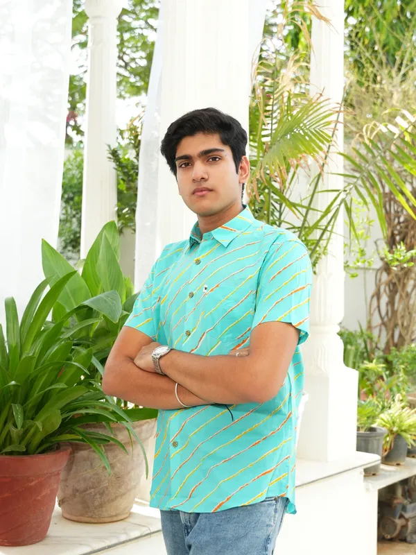 Jaipuri_Print_Light_Blue_Pure_Cotton_Hand_Block___Half_Sleeve_Shirt_For_Men