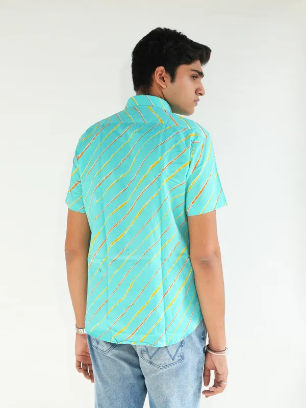 Jaipuri_Print_Light_Blue_Pure_Cotton_Hand_Block___Half_Sleeve_Shirt_For_Men