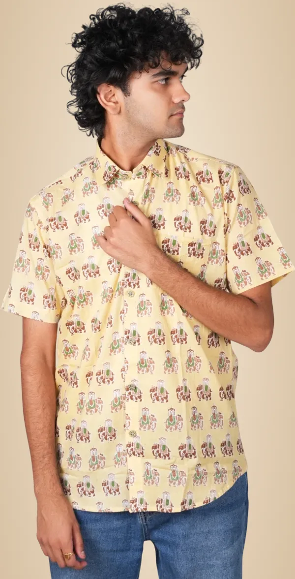 Jaipuri_Print_Yellow_Pure_Cotton_Hand_Block___Half_Sleeve_Shirt_For_Men