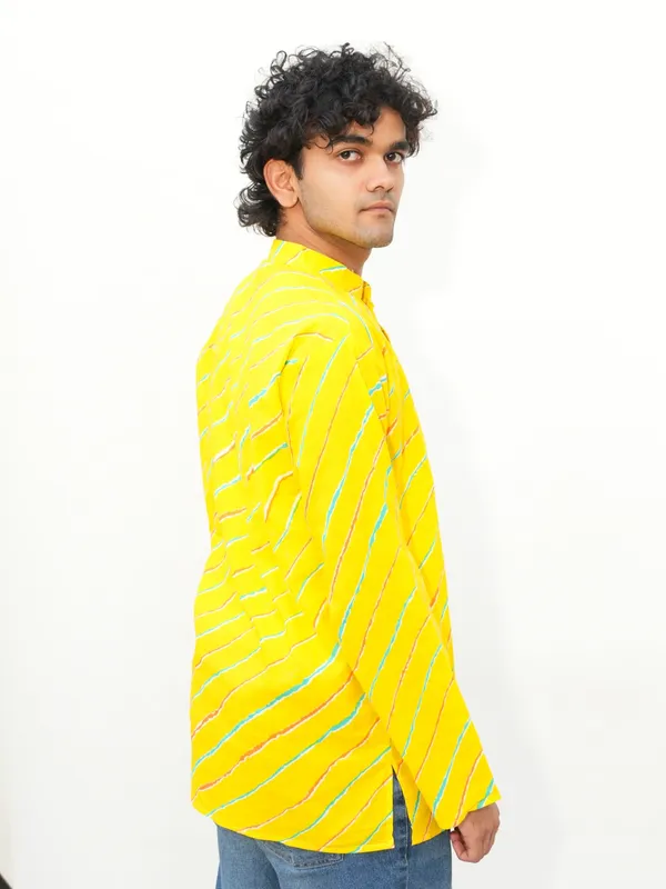 Jaipuri_Print_Yellow_Pure_Cotton_Hand_Block___Full_Sleeve_Kurta_For_Men