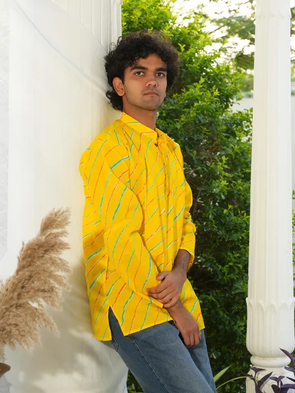 Jaipuri_Print_Yellow_Pure_Cotton_Hand_Block___Full_Sleeve_Kurta_For_Men