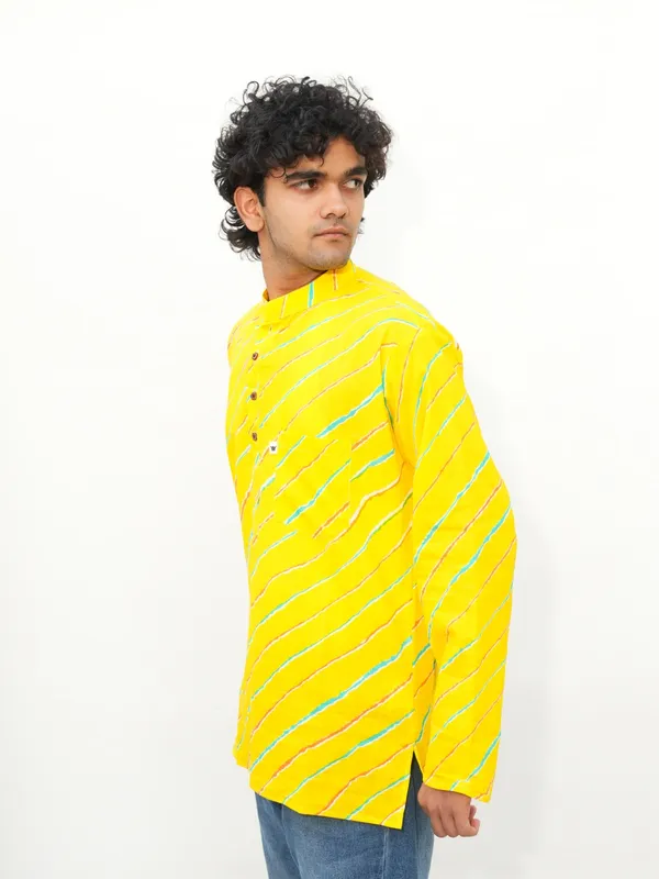 Jaipuri_Print_Yellow_Pure_Cotton_Hand_Block___Full_Sleeve_Kurta_For_Men