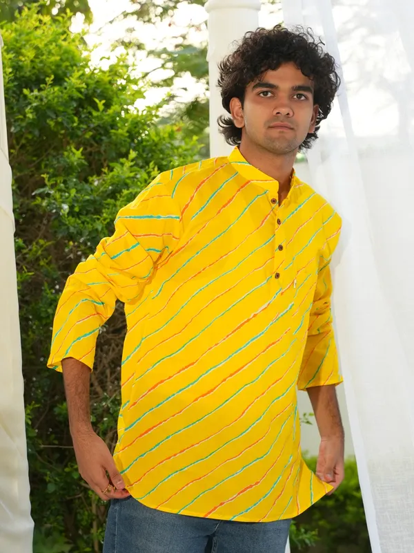 Jaipuri_Print_Yellow_Pure_Cotton_Hand_Block___Full_Sleeve_Kurta_For_Men