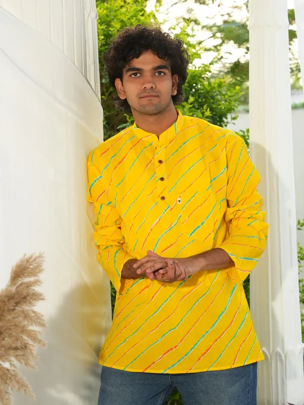 Jaipuri_Print_Yellow_Pure_Cotton_Hand_Block___Full_Sleeve_Kurta_For_Men