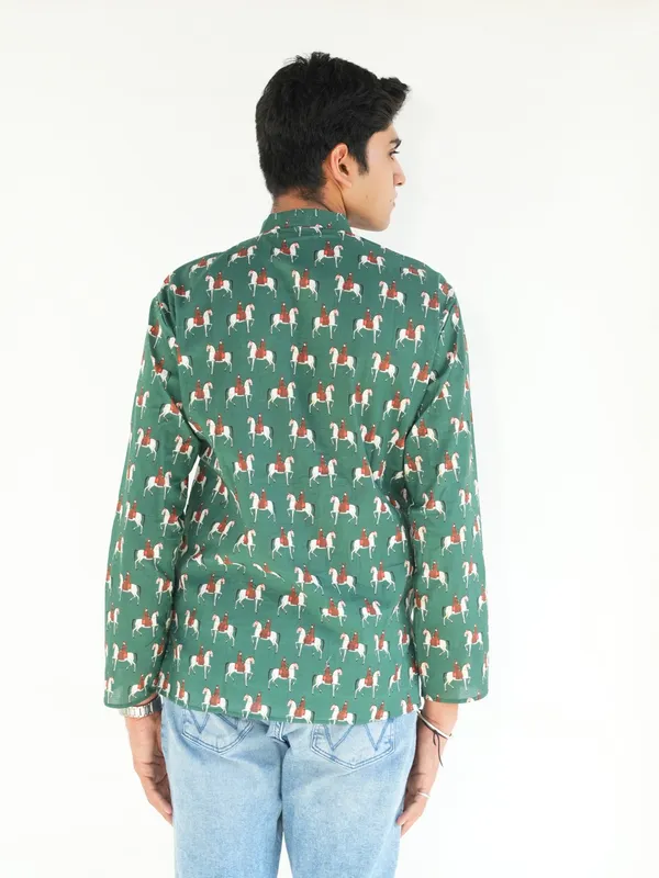 Jaipuri_Print_Dark_Green_Pure_Cotton_Hand_Block___Full_Sleeve_Kurta_For_Men