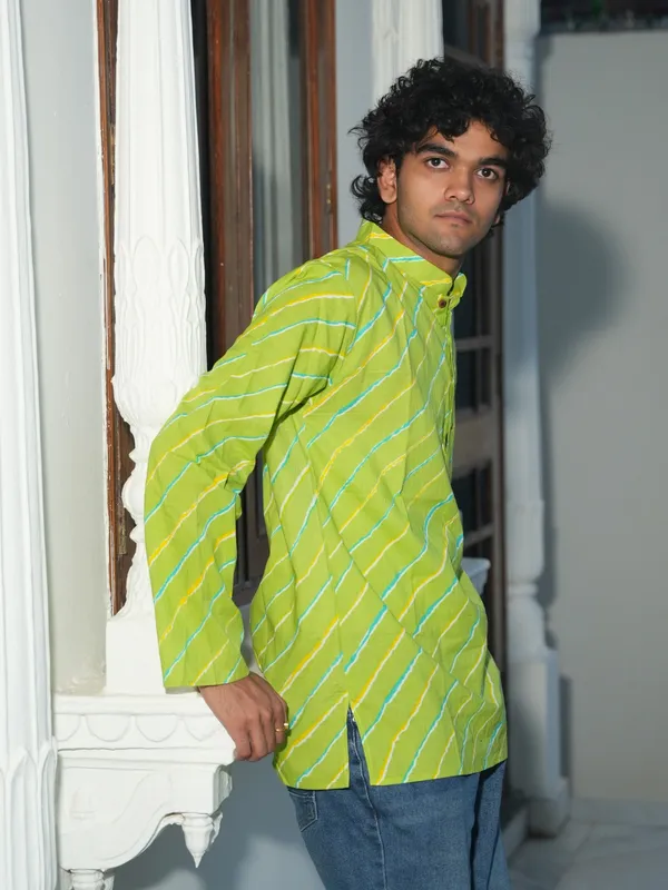 Jaipuri_Print__Green_Pure_Cotton_Hand_Block_Full_Sleeve_Kurta_For_Men