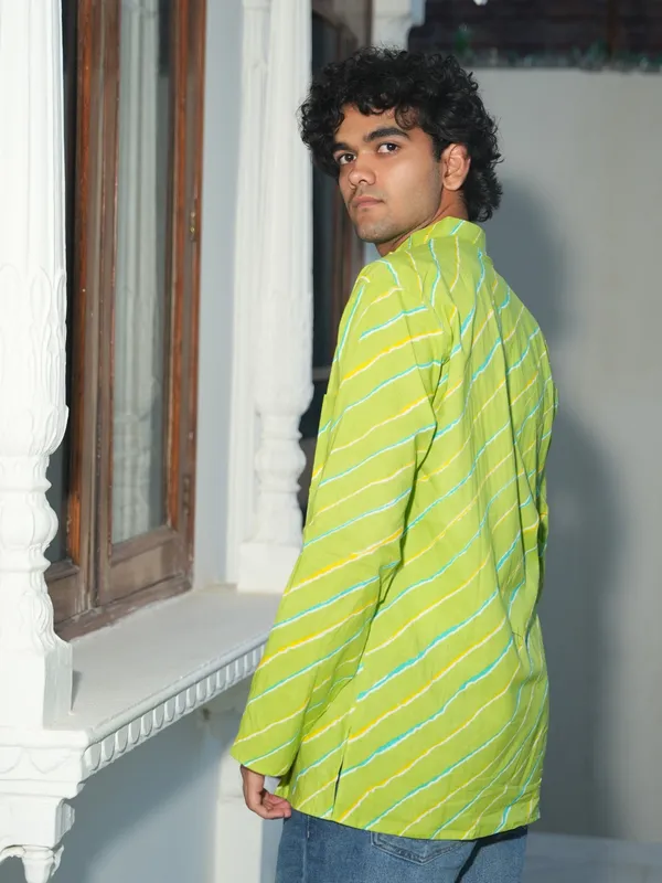 Jaipuri_Print__Green_Pure_Cotton_Hand_Block_Full_Sleeve_Kurta_For_Men