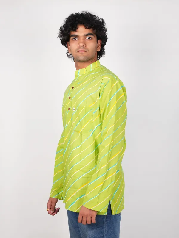 Jaipuri_Print__Green_Pure_Cotton_Hand_Block_Full_Sleeve_Kurta_For_Men