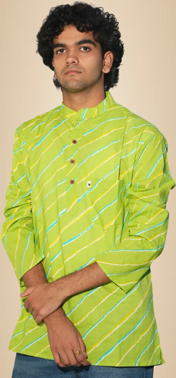 Jaipuri_Print__Green_Pure_Cotton_Hand_Block_Full_Sleeve_Kurta_For_Men