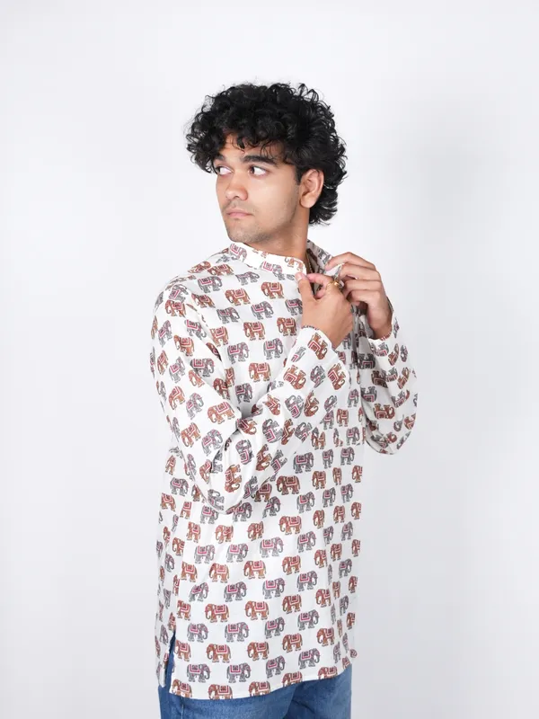 Jaipuri_Print_White_Pure_Cotton_Hand_Block___Full_Sleeve_Kurta_For_Men