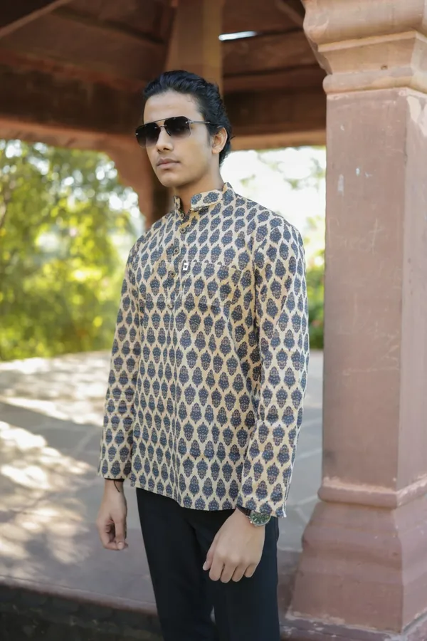 Jaipuri_Print_Brown_Pure_Cotton_Hand_Block___Full_Sleeve_Shirt_For_Men