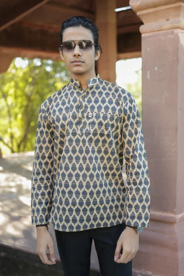 Jaipuri_Print_Brown_Pure_Cotton_Hand_Block___Full_Sleeve_Shirt_For_Men