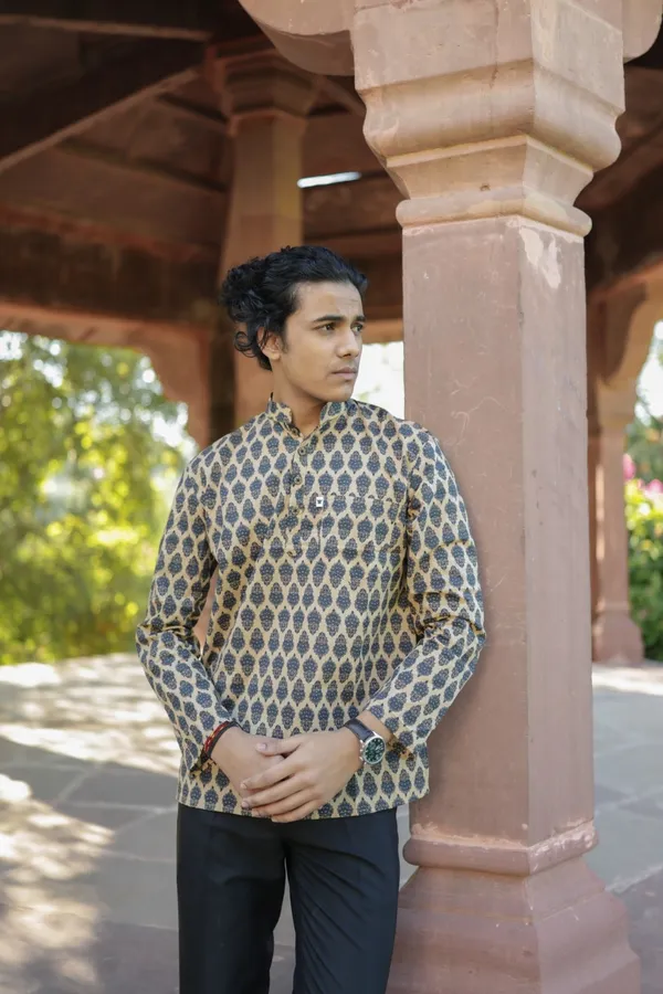 Jaipuri_Print_Brown_Pure_Cotton_Hand_Block___Full_Sleeve_Shirt_For_Men