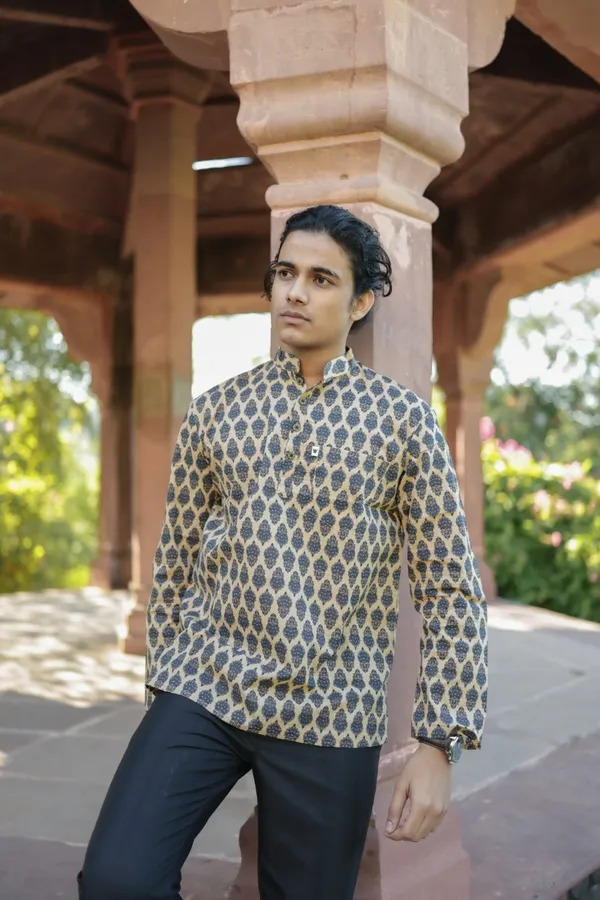Jaipuri_Print_Brown_Pure_Cotton_Hand_Block___Full_Sleeve_Shirt_For_Men