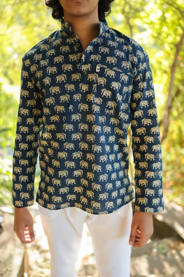 Jaipuri_Print_Blue_Pure_Cotton_Hand_Block___Full_Sleeve_Kurta_For_Men