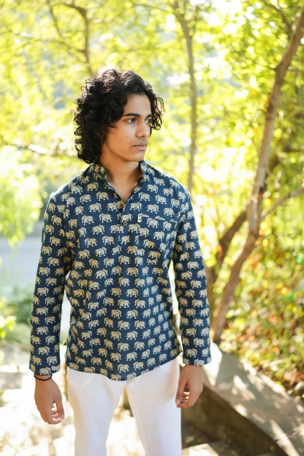 Jaipuri_Print_Blue_Pure_Cotton_Hand_Block___Full_Sleeve_Kurta_For_Men