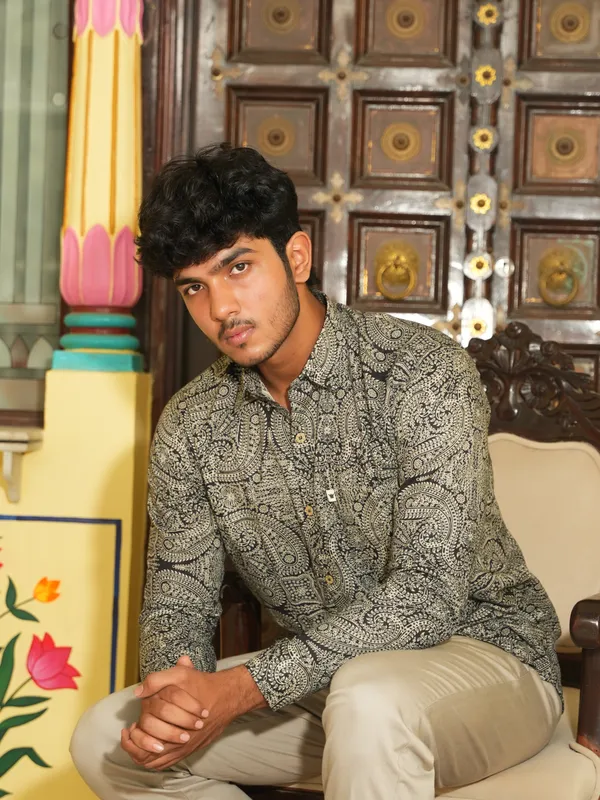 Jaipuri_Print_Black_Pure_Cotton_Hand_Block___Full_Sleeve_Shirt_For_Men
