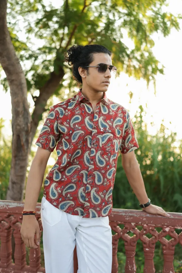 Jaipuri_Print_Multicolor_Pure_Cotton_Hand_Block___Half_Sleeve_Shirt_For_Men