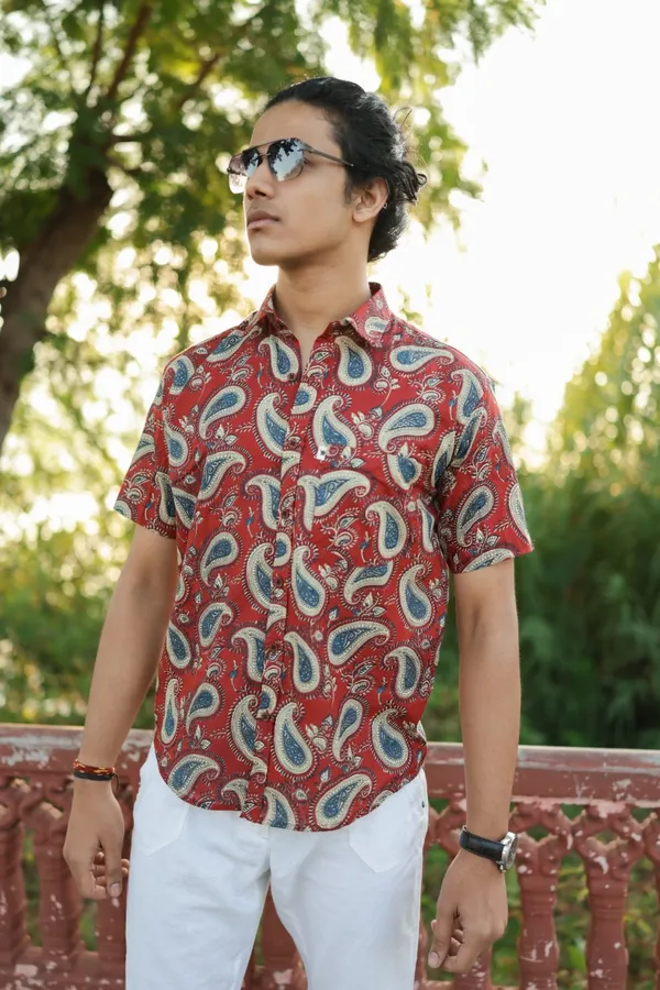 Jaipuri_Print_Multicolor_Pure_Cotton_Hand_Block___Half_Sleeve_Shirt_For_Men
