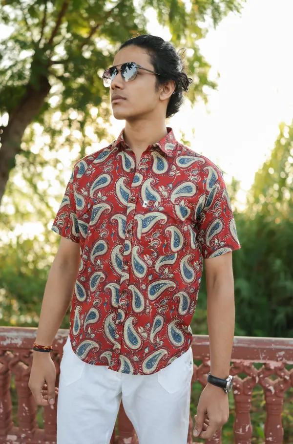 Jaipuri_Print_Multicolor_Pure_Cotton_Hand_Block___Half_Sleeve_Shirt_For_Men