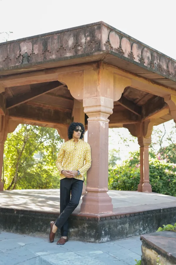 Jaipuri_Print_Yellow_Pure_Cotton_Hand_Block___Full_Sleeve_Shirt_For_Men