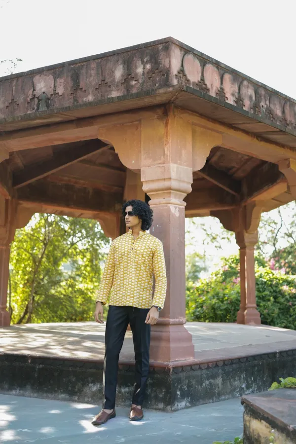 Jaipuri_Print_Yellow_Pure_Cotton_Hand_Block___Full_Sleeve_Shirt_For_Men