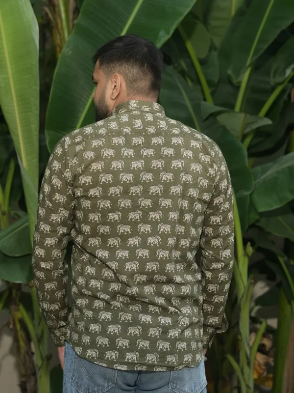 Jaipuri_Print__Green_Elephant_Cotton_Hand_Block_Full_Sleeve_Shirt