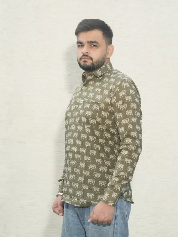 Jaipuri_Print__Green_Elephant_Cotton_Hand_Block_Full_Sleeve_Shirt