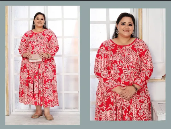 Red_Premium_Rayon_Kurti_Set_For_Women_(Plus_Size)