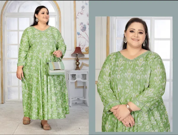 Green_Premium_Rayon_Kurti_Set_For_Women_(Plus_Size)