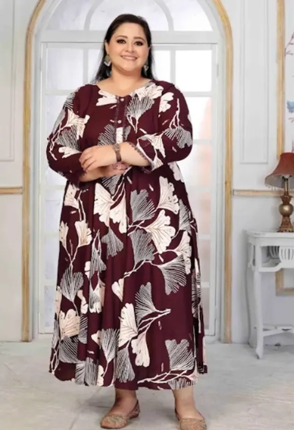 Maroon_Premium_Rayon_Kurti_Set_For_Women_(Plus_Size)