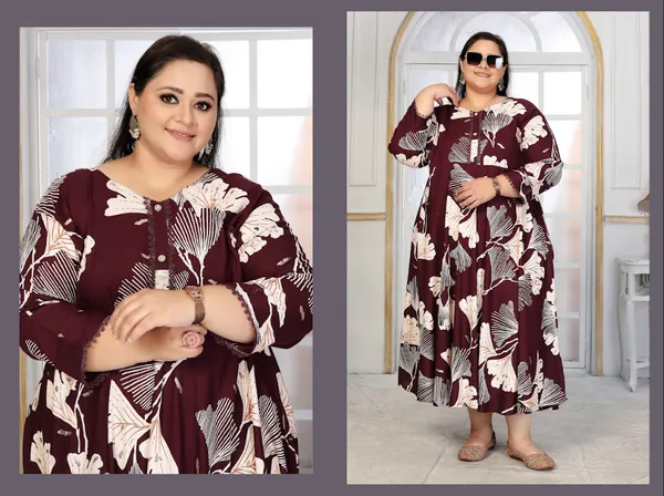 Maroon_Premium_Rayon_Kurti_Set_For_Women_(Plus_Size)