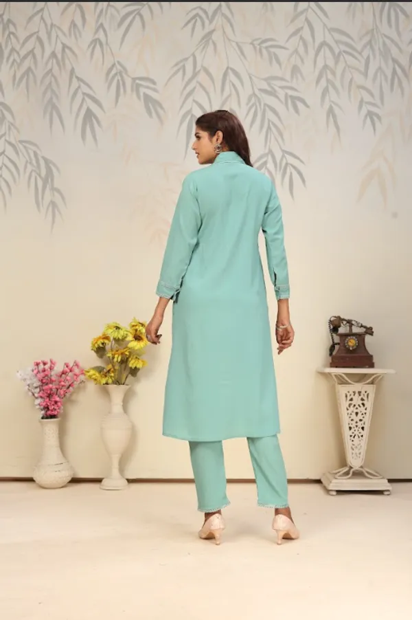 Skyblue_Cotton_Kurti_Set_For_Women_(Plus_Size)