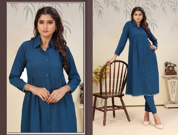 Peacock_Blue_Cotton_Kurti_Set_For_Women_(Plus_Size)
