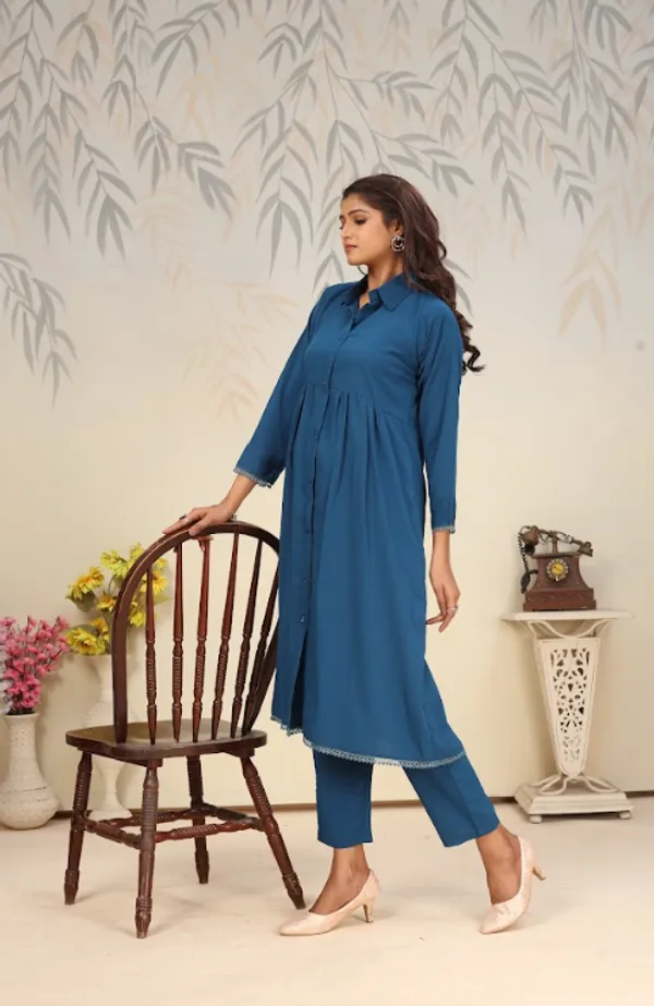 Peacock_Blue_Cotton_Kurti_Set_For_Women_(Plus_Size)