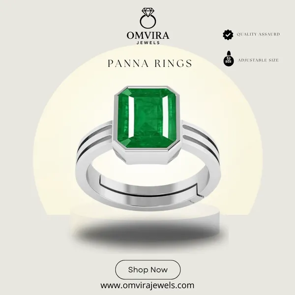 Panna_Green_Emerald_Panna_Created_Panchdhatu_Adjustable_Silver_Plating_Ring_For_Astrological_Purpose_Men_&_Women_From_4.25_Ratti_To_20.25_Ratti