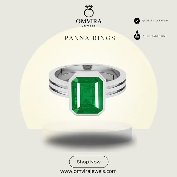 Panna_Green_Emerald_Panna_Created_Panchdhatu_Adjustable_Silver_Plating_Ring_For_Astrological_Purpose_Men_&_Women_From_4.25_Ratti_To_20.25_Ratti