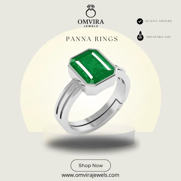 Panna_Green_Emerald_Panna_Created_Panchdhatu_Adjustable_Silver_Plating_Ring_For_Astrological_Purpose_Men_&_Women_From_4.25_Ratti_To_20.25_Ratti