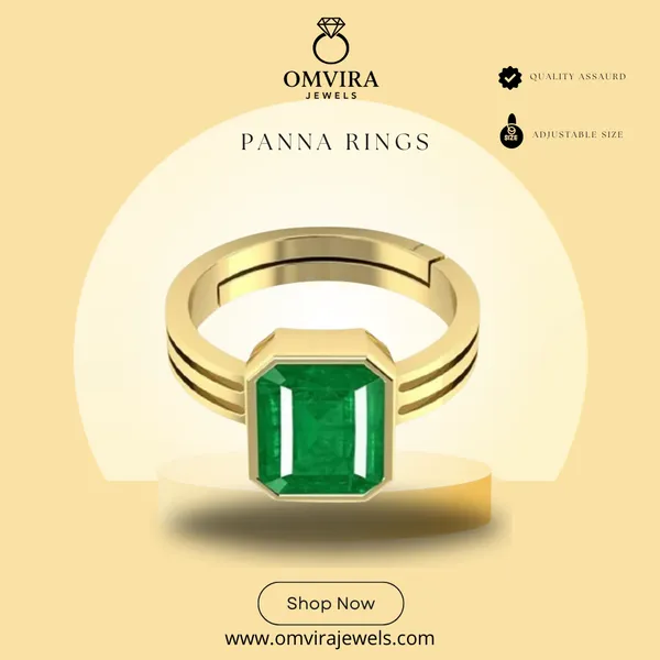 Panna_Green_Emerald_Created_Panchdhatu_Adjustable_Silver_Plating_Ring_For_Astrological_Purpose_Men_&_Women_From_4.25_Ratti_To_20.25_Ratti