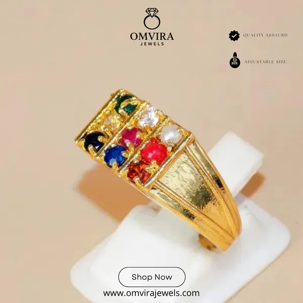 Navaratna_9_Gemstone_Gold_Plated_Good_Luck_Finger_Ring_For_Men_&_Women