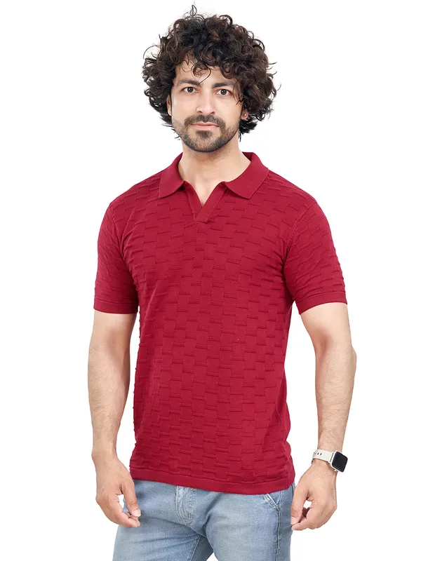 Maroon_Cotton_Solid_Premium_Flat_Knit_Polo_T-Shirt_For_Men