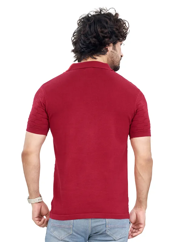 Maroon_Cotton_Solid_Premium_Flat_Knit_Polo_T-Shirt_For_Men