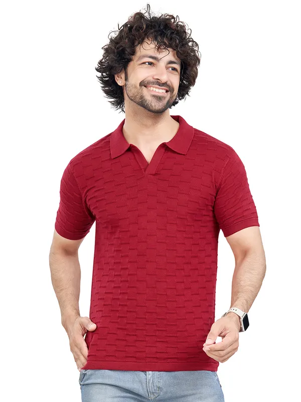 Maroon_Cotton_Solid_Premium_Flat_Knit_Polo_T-Shirt_For_Men