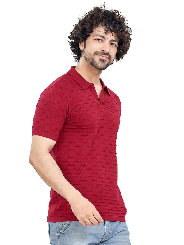 Maroon_Cotton_Solid_Premium_Flat_Knit_Polo_T-Shirt_For_Men
