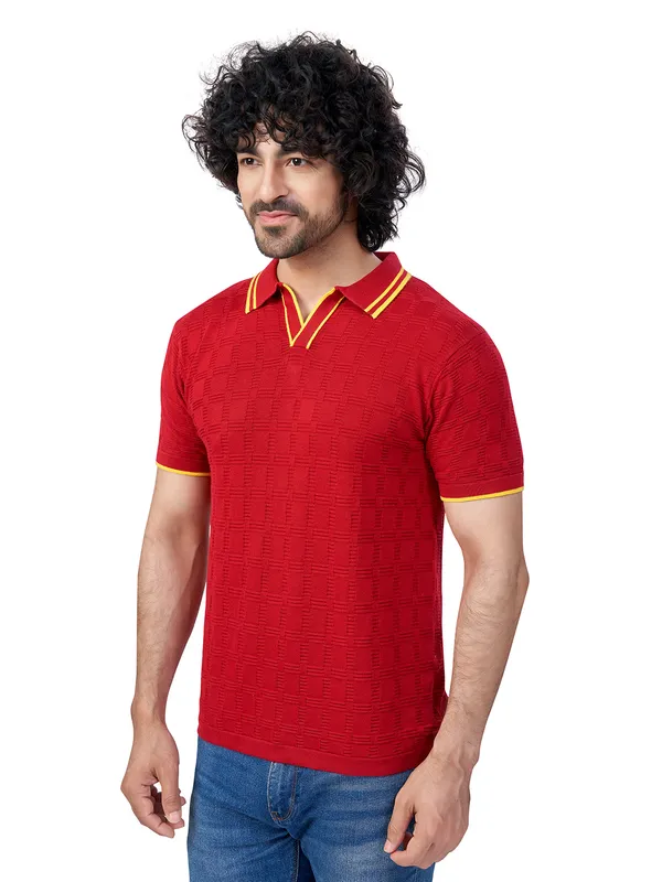 Yellow_&_Maroon_Cotton_Solid_Premium_Flat_Knit_Polo_T-Shirt_For_Men
