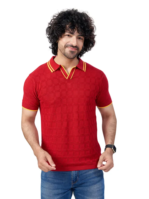 Yellow_&_Maroon_Cotton_Solid_Premium_Flat_Knit_Polo_T-Shirt_For_Men