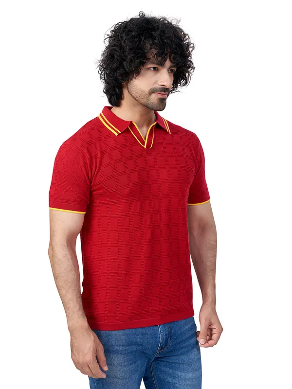 Yellow_&_Maroon_Cotton_Solid_Premium_Flat_Knit_Polo_T-Shirt_For_Men